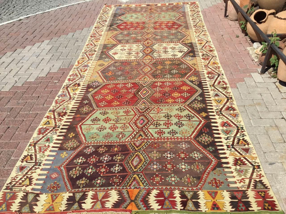 Vintage Turkse Kelim Runner Rug 190cm x 457cm