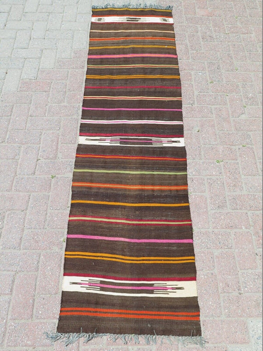 Vintage Turkish Kilim Runner Rug 226cm x 61cm Handwoven