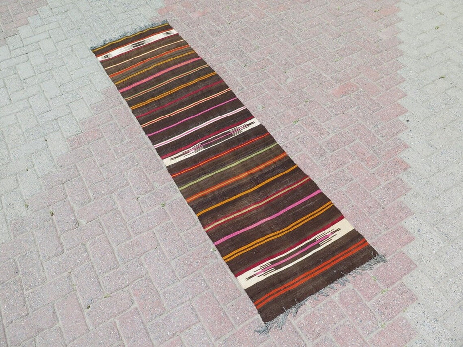 Vintage Turkish Kilim Runner Rug 226cm x 61cm Handwoven