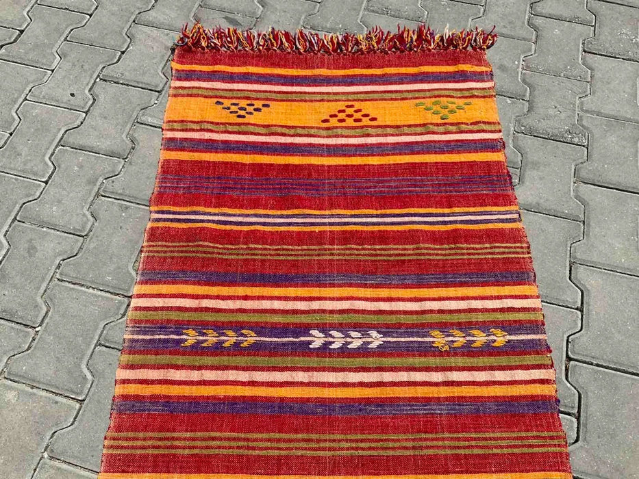 Vintage turkkilainen Kilim juoksumatto 249cm x 76cm