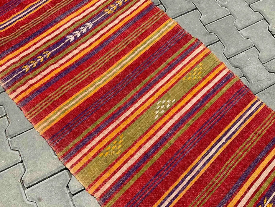 Vintage turkkilainen Kilim juoksumatto 249cm x 76cm