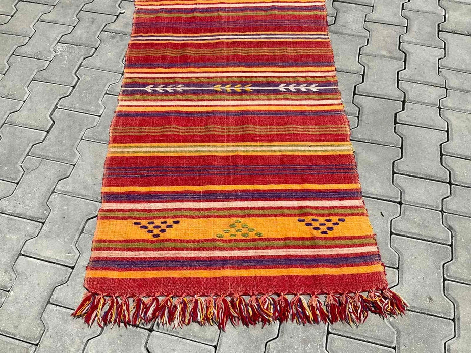 Vintage turkkilainen Kilim juoksumatto 249cm x 76cm