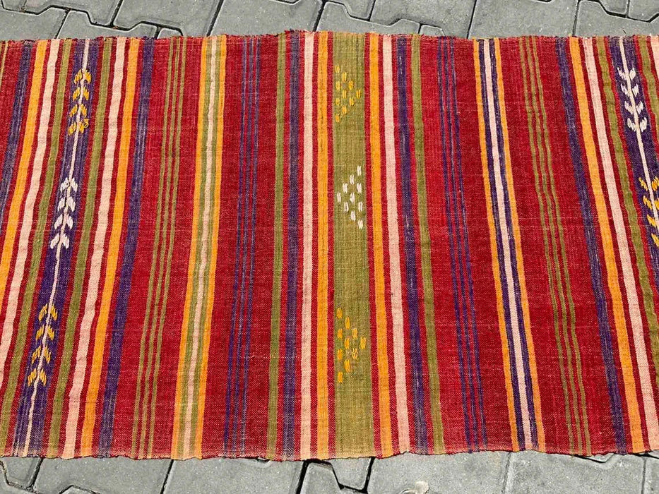 Vintage turkkilainen Kilim juoksumatto 249cm x 76cm