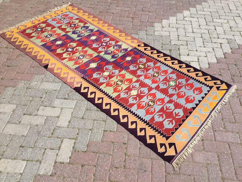 Vintage Turkse Kelim Runner Rug 255cm x 114cm Hal