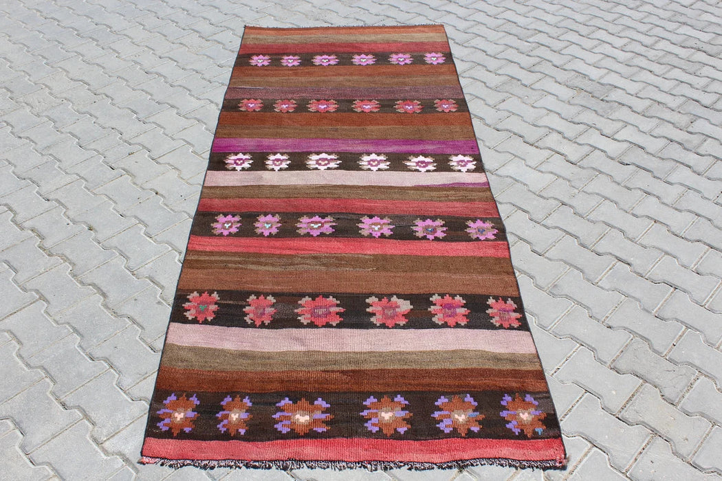 Vintage turkkilainen Kilim juoksumatto 266 cm x 107 cm Toimitus maailmanlaajuisesti