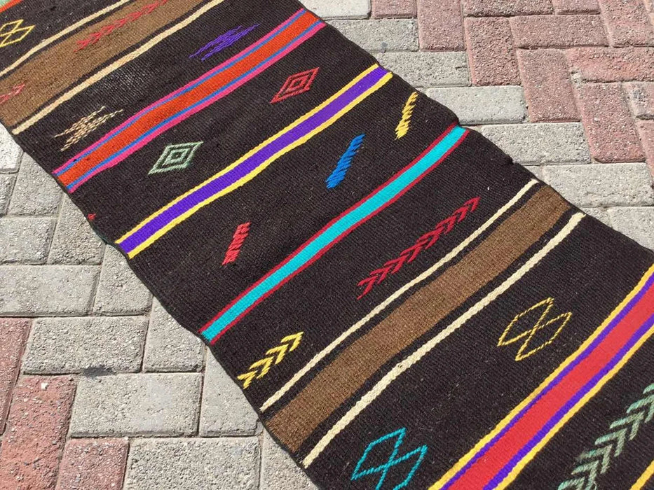 Vintage turkkilainen Kilim juoksumatto 272cm x 65cm #299