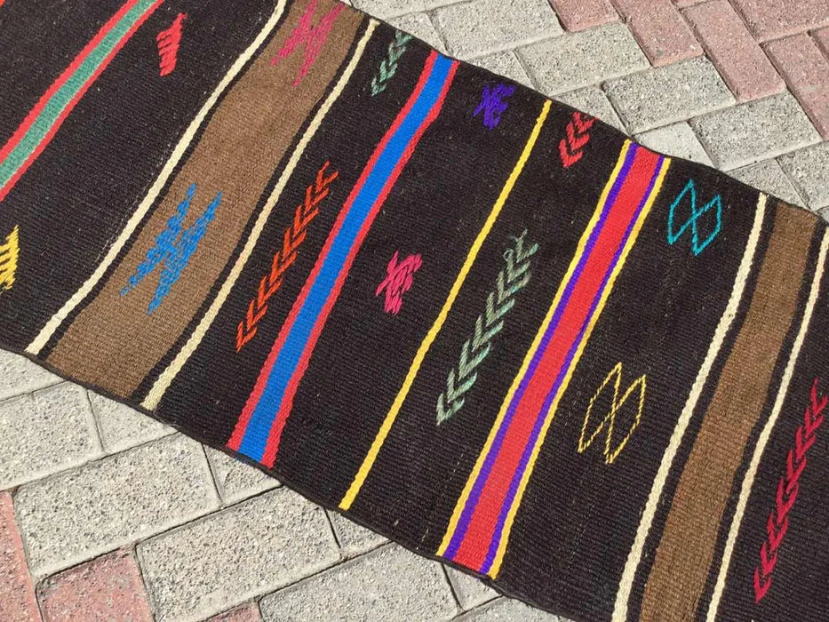 Vintage turkkilainen Kilim juoksumatto 272cm x 65cm #299