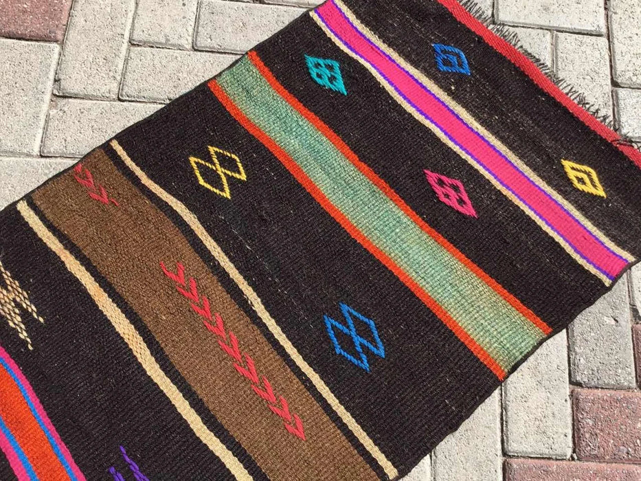 Vintage turkkilainen Kilim juoksumatto 272cm x 65cm #299