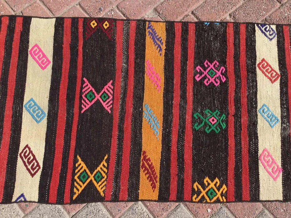 Vintage turkkilainen Kilim juoksumatto 280cm x 65cm #313