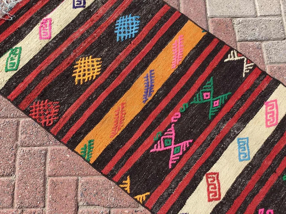 Vintage turkkilainen Kilim juoksumatto 280cm x 65cm #313