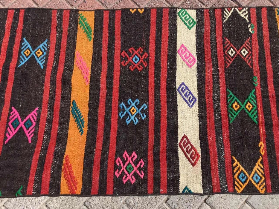 Vintage turkkilainen Kilim juoksumatto 281cm x 94cm #311