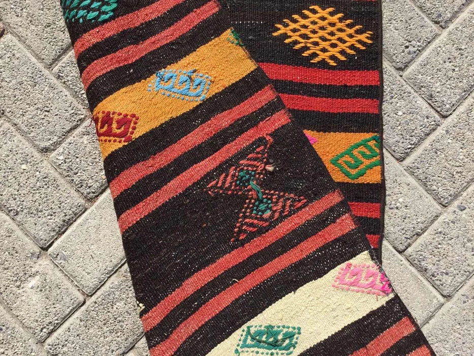 Vintage turkkilainen Kilim juoksumatto 281cm x 94cm #311