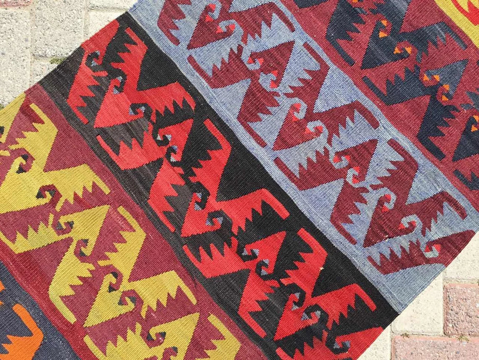 Vintage turkkilainen Kilim juoksumatto 285cm x 81cm 60 vuotta vanha