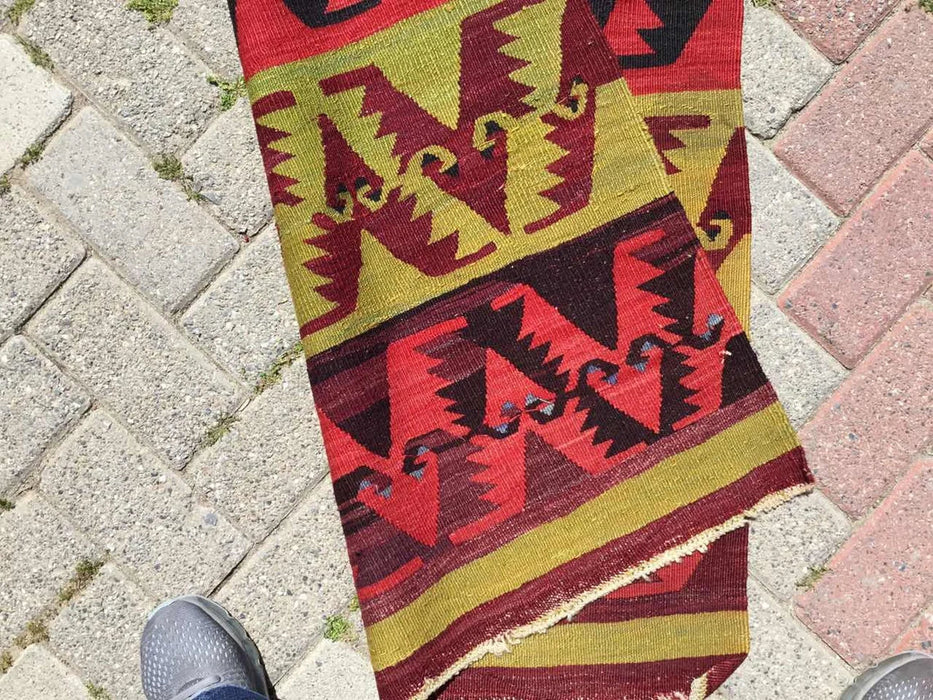 Vintage turkkilainen Kilim juoksumatto 285cm x 81cm 60 vuotta vanha