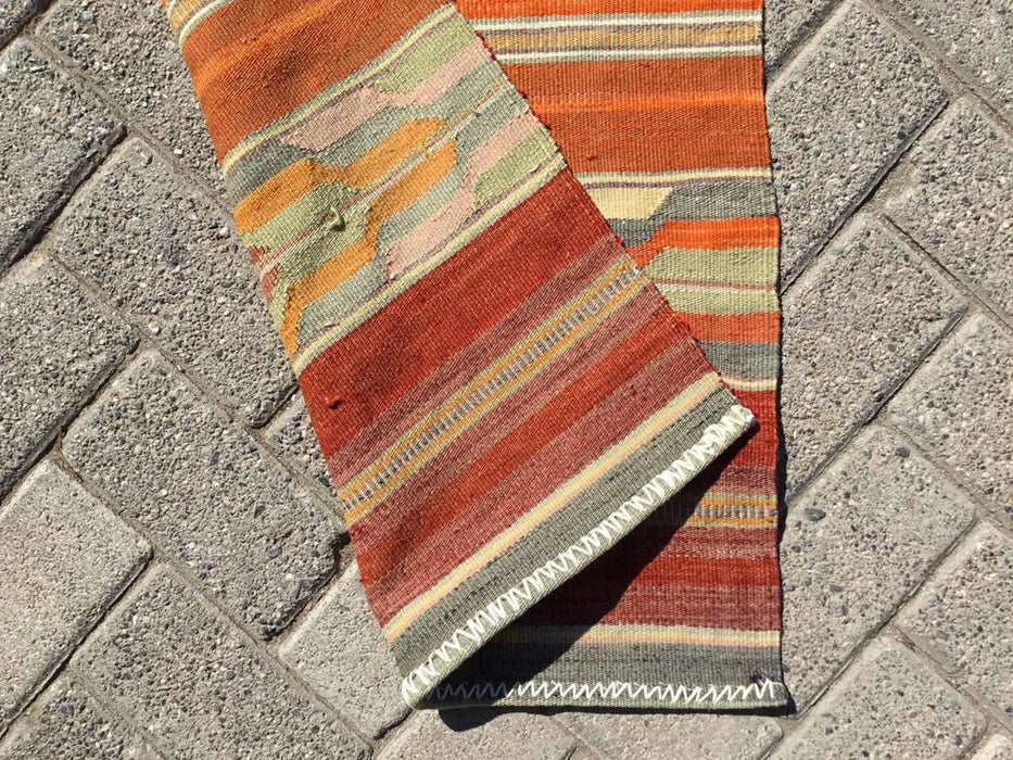 Vintage turkkilainen Kilim juoksumatto 292cm x 58cm #306