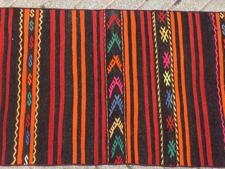 Vintage turkkilainen Kilim juoksumatto 313cm x 68cm