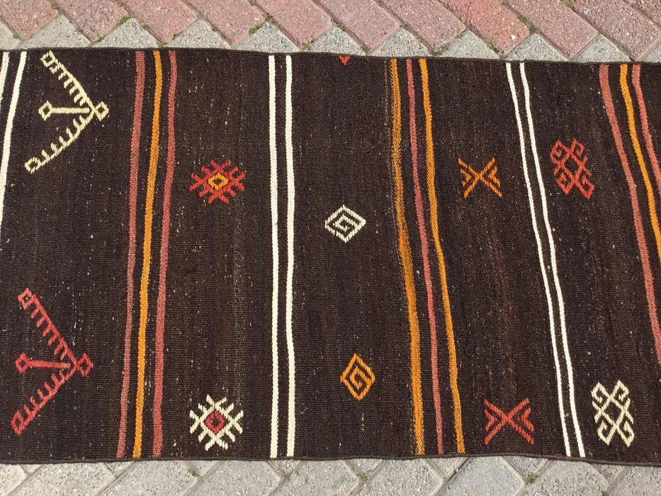 Vintage Turkish Kilim Runner Rug 324cm x 80cm #267