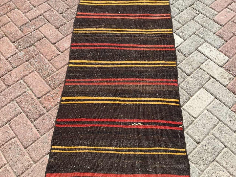 Vintage turkkilainen Kilim juoksumatto 333 cm x 70 cm