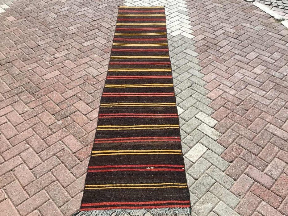 Vintage turkkilainen Kilim juoksumatto 333 cm x 70 cm