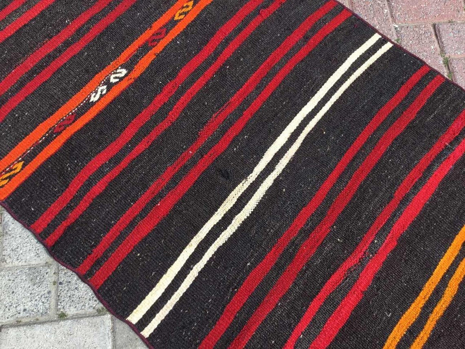 Vintage turkkilainen Kilim juoksumatto 350cm x 87cm #258