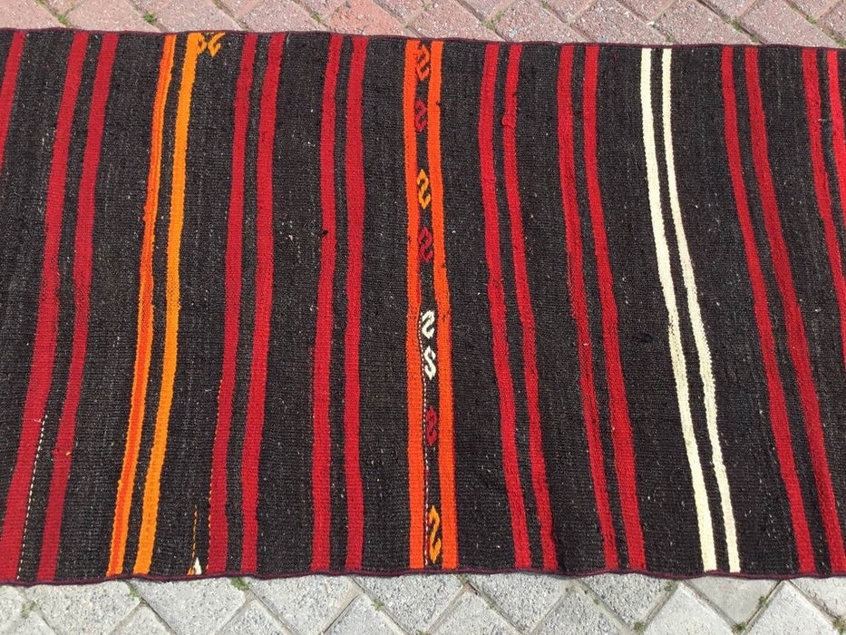 Vintage turkkilainen Kilim juoksumatto 350cm x 87cm #258