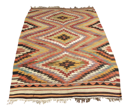 Vintage Turkish Kilim With Diamond Patterns 147cm x 193cm