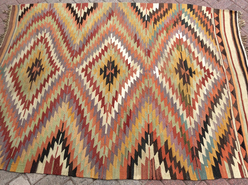 Vintage Turkish Kilim With Diamond Patterns 147cm x 193cm