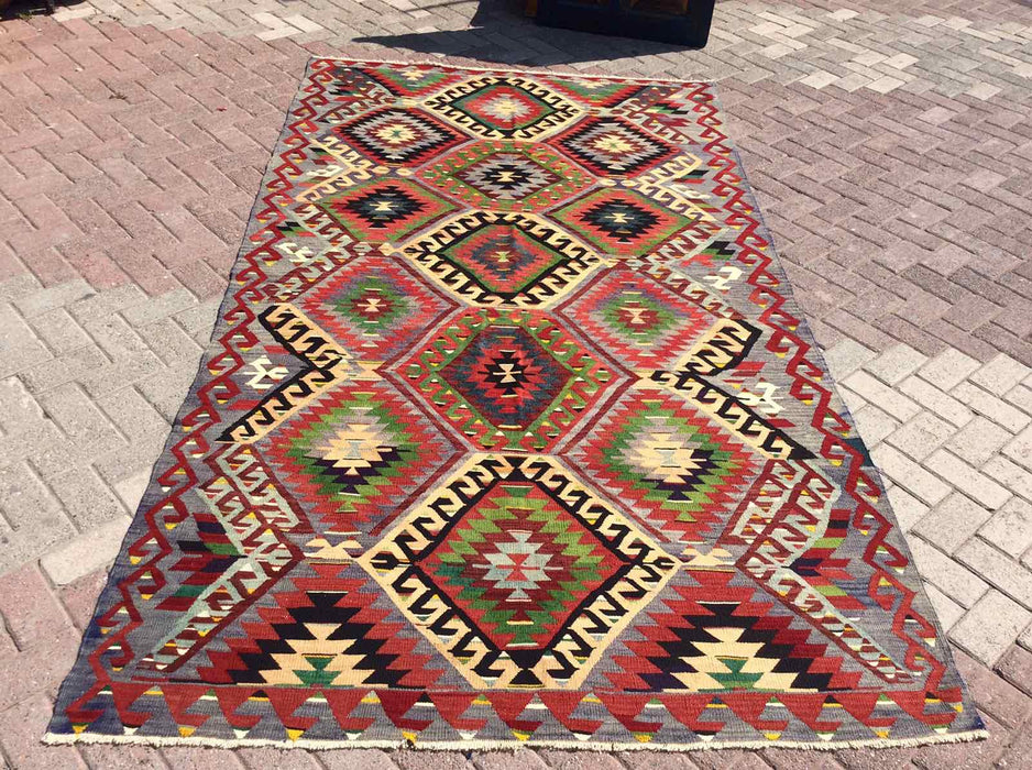 Vintage turkkilainen Kilim Wyatt 147cm x 274cm maalaismainen matto