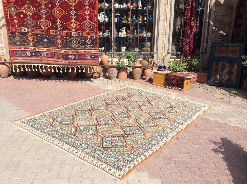 Vintage Turkish Oushak Area -matto 278cm x 197cm Käsinsolmittu