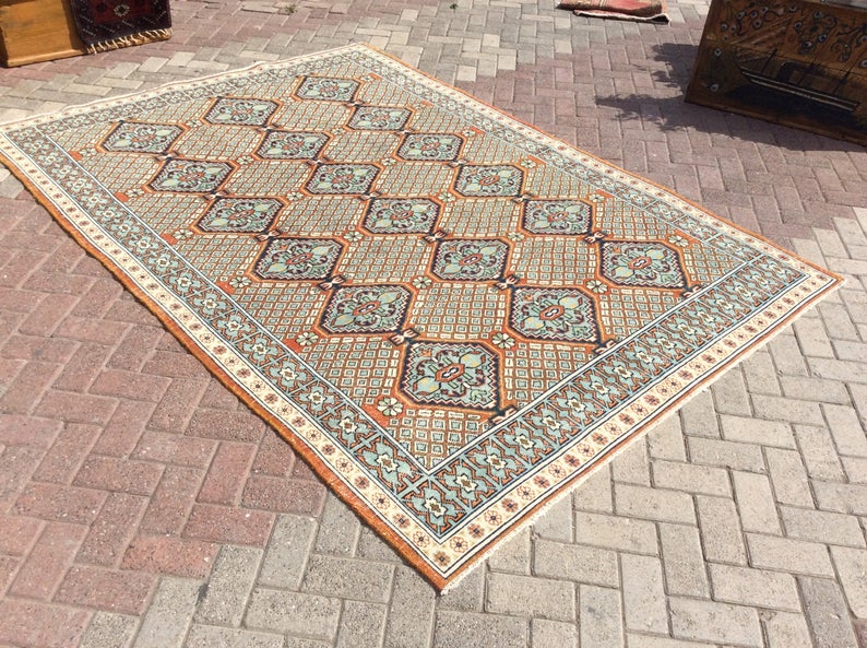 Vintage Turkish Oushak Area -matto 278cm x 197cm Käsinsolmittu