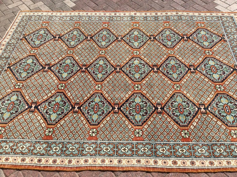 Vintage Turkish Oushak Area -matto 278cm x 197cm Käsinsolmittu