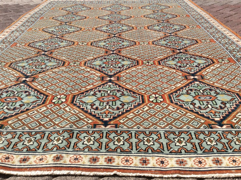 Vintage Turkish Oushak Area -matto 278cm x 197cm Käsinsolmittu