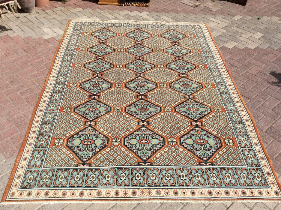 Vintage Turkish Oushak Area -matto 278cm x 197cm Käsinsolmittu