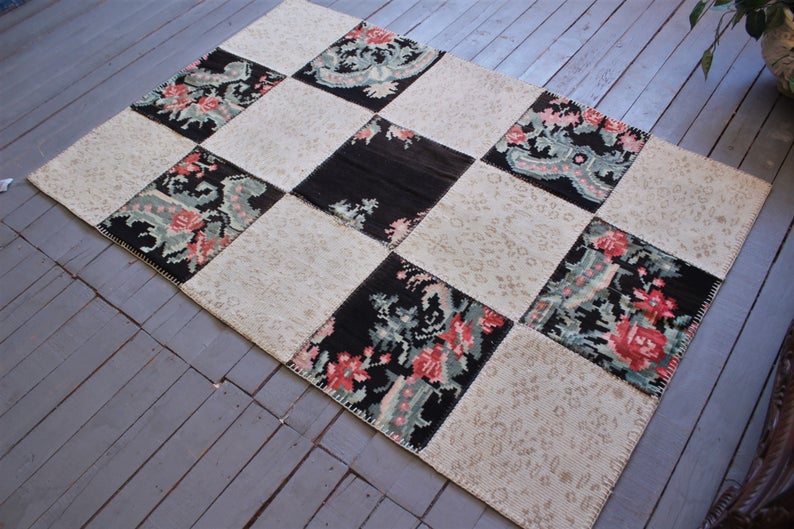 Vintage Turkish Patchwork Kilim -matto 124x185 cm