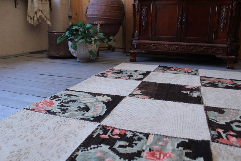 Vintage Turkish Patchwork Kilim -matto 124x185 cm