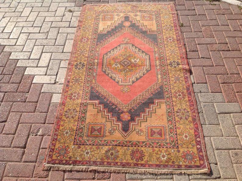 Vintage Turkish Rug 203cm x 112cm Handmade Wool