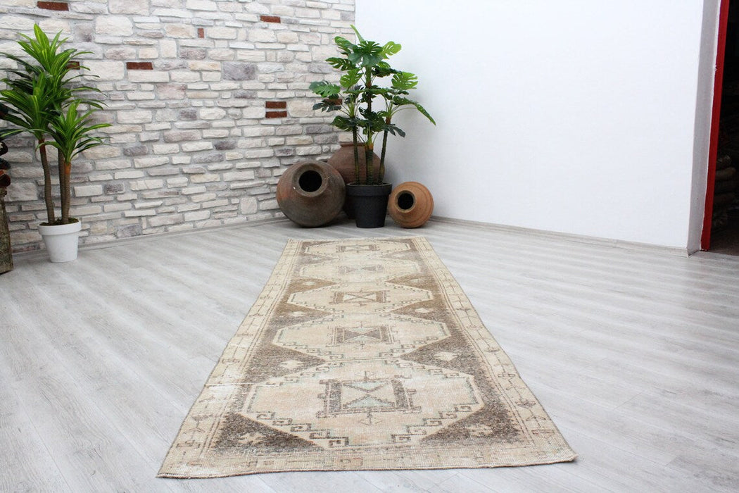 Vintage Turkish Runner Rug 106cm x 330cm Hand-Knotted