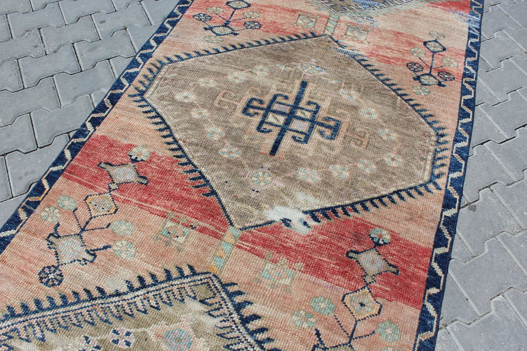 Vintage Turkish Runner Rug 119cm x 517cm Geometric Design