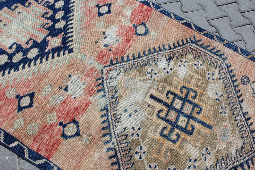 Vintage Turkish Runner Rug 119cm x 517cm Geometric Design