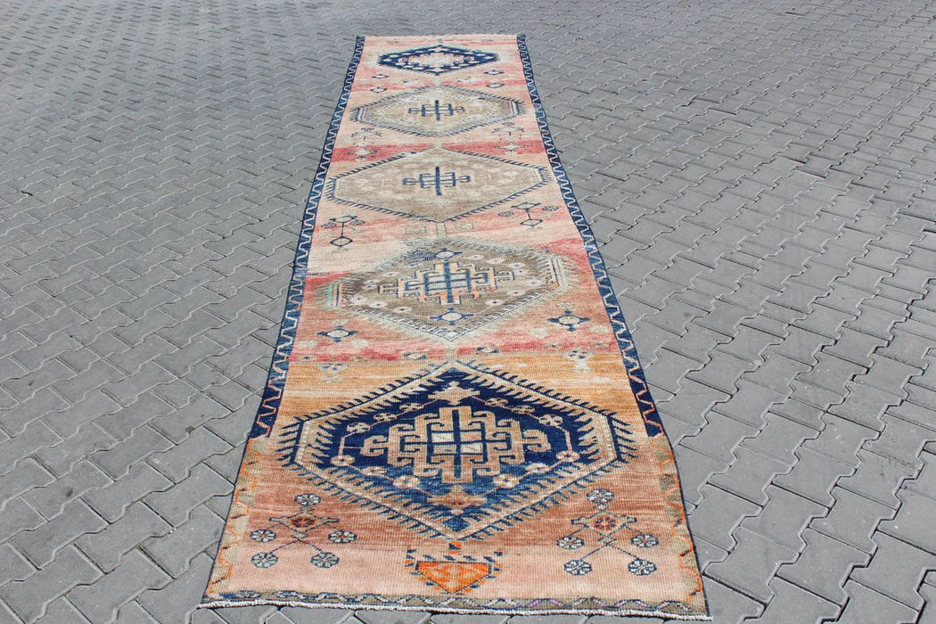 Vintage Turkish Runner Rug 119cm x 517cm Geometric Design