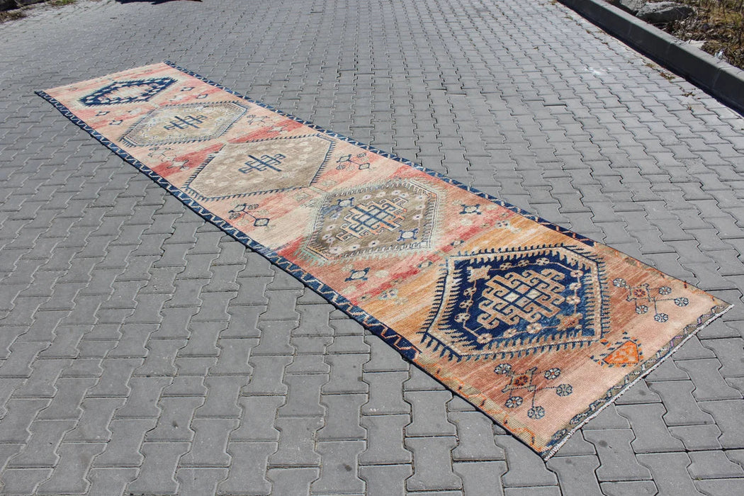 Vintage Turkish Runner Rug 119cm x 517cm Geometric Design