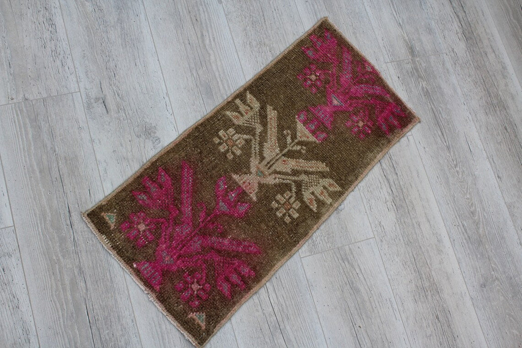 Vintage Turkish Wool Mini Rug 38cm x 81cm Distressed Look