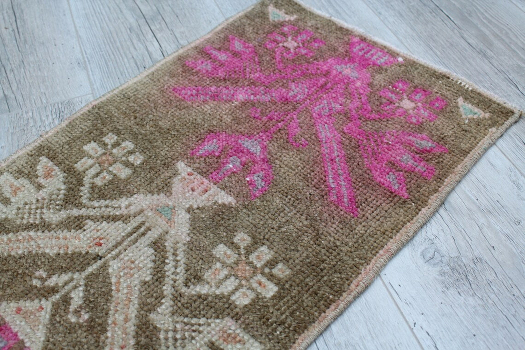 Vintage Turkish Wool Mini Rug 38cm x 81cm Distressed Look