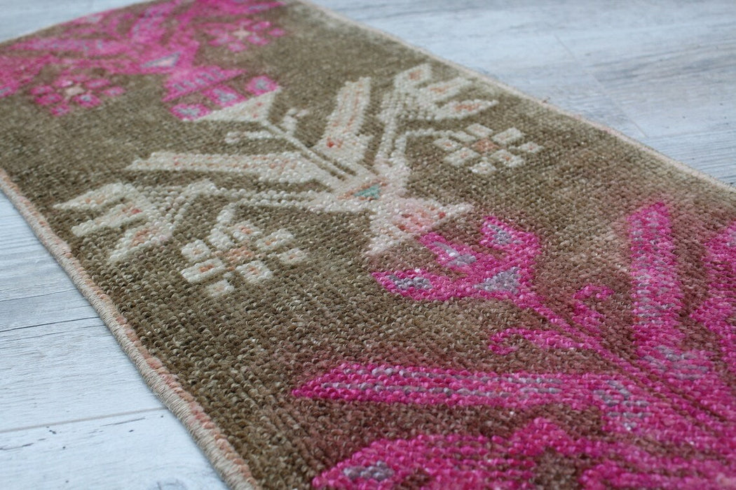 Vintage Turkish Wool Mini Rug 38cm x 81cm Distressed Look