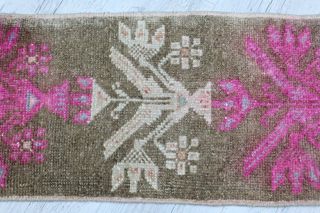 Vintage Turkish Wool Mini Rug 38cm x 81cm Distressed Look