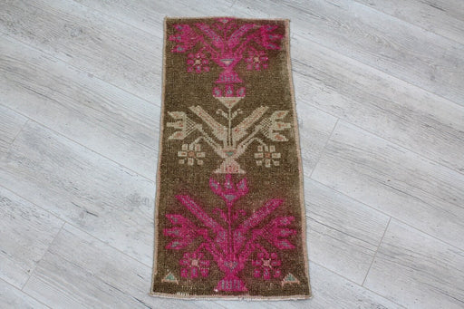 Vintage Turkish Wool Mini Rug 38cm x 81cm Distressed Look