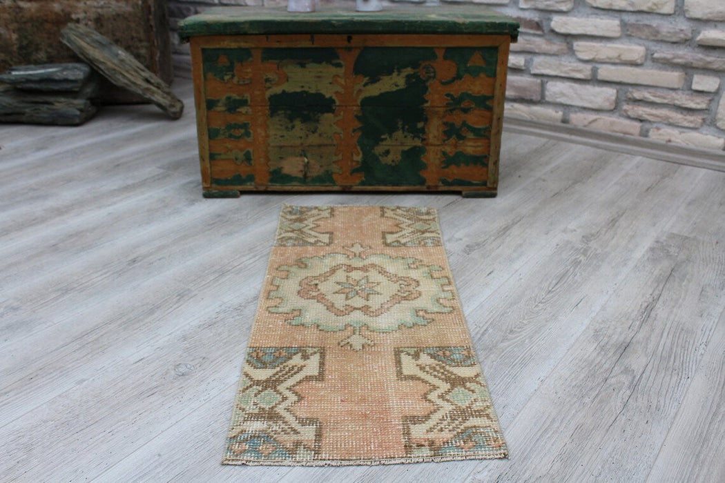 Vintage Turkish Wool Mini Rug 47cm x 90cm Collectible 1960s