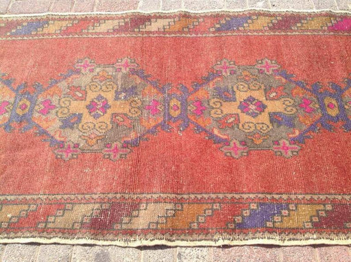 Vintage Turkish Wool Runner Rug 302cm x 101cm Geometric Design