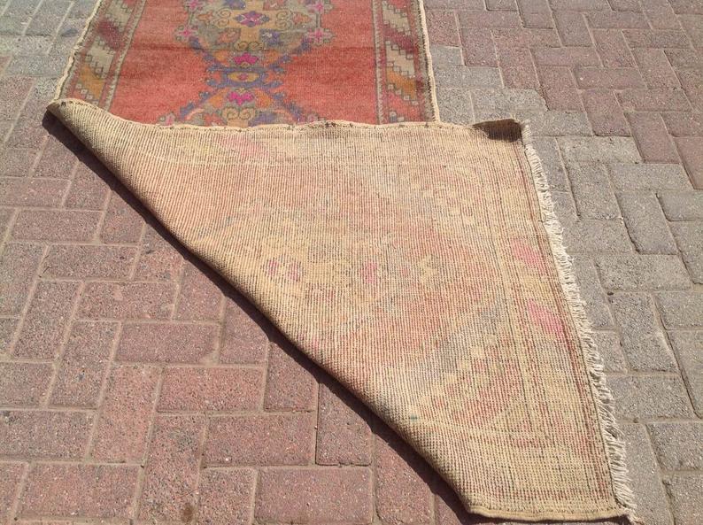 Vintage Turkish Wool Runner Rug 302cm x 101cm Geometric Design