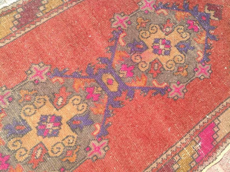 Vintage Turkish Wool Runner Rug 302cm x 101cm Geometric Design